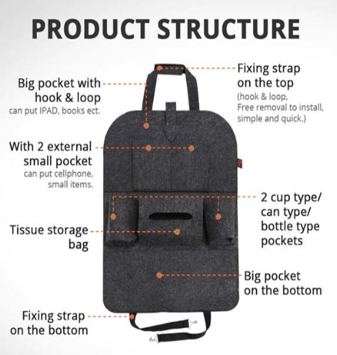 Car Seat Organizer - Black Colour - Image 2