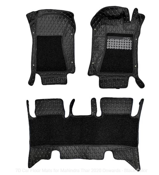 7D Car Floor Mats for Mahindra Thar 2020 Onwards - Black Color
